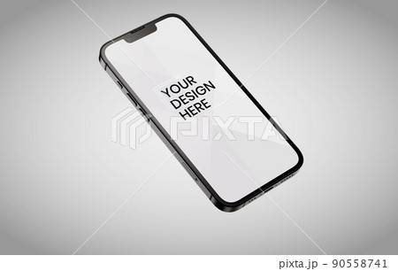 smartphone screen on white background mock up. Phone modern screen design. mock up isolated on gray background PSD. Save with clipping path. 90558741