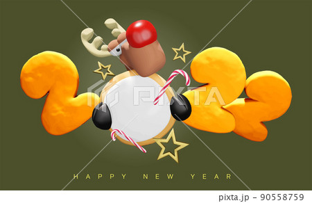 New 2022 Year is coming. Deer with gift New 2022 Year is coming. Deer with gift 90558759