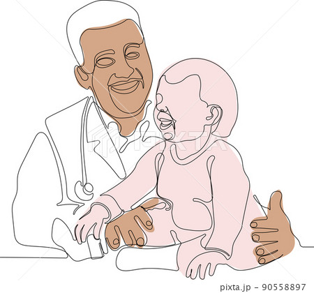 Single continuous line drawing of young male pediatric doctor 90558897