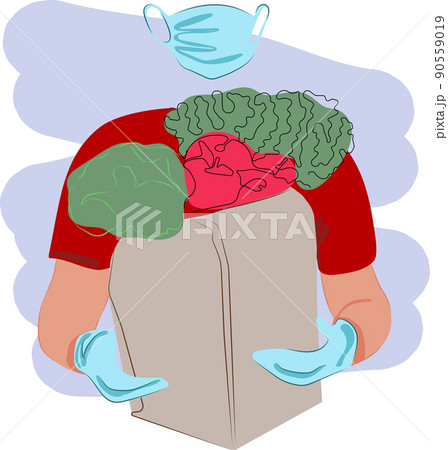 young man holding grocery bag . Hand drawn style vector design illustrations. 90559019