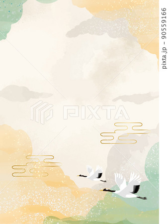 水彩の和風背景素材　お正月　和柄　和風　背景　フレーム　壁紙　テクスチャ 90559166