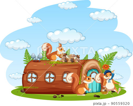 Scene with squirrels in the garden Scene with squirrels in the garden 90559320