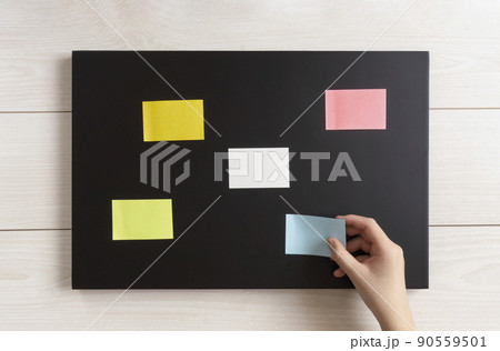 黒板に付せんを貼る。スケジュール、ポイント、to do リスト、優先事項、ビジネス、教育、項目 90559501