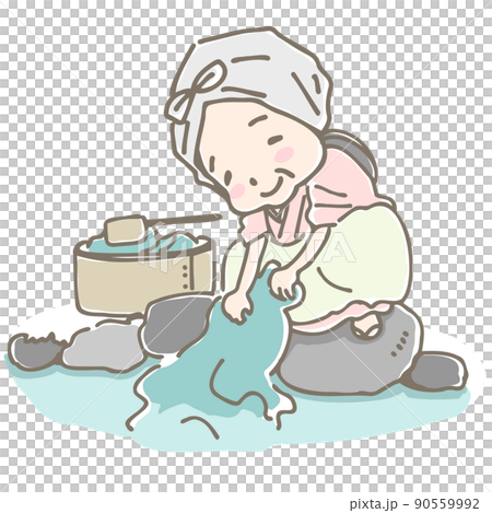 川で洗濯をする昔話のおばあさん 90559992