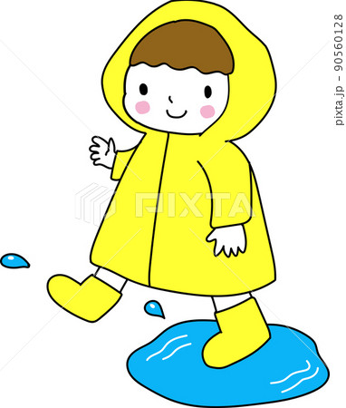 レインコートを着て散歩する子どものイラスト 90560128