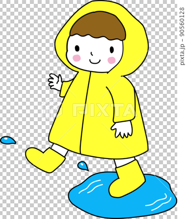 レインコートを着て散歩する子どものイラスト 90560128