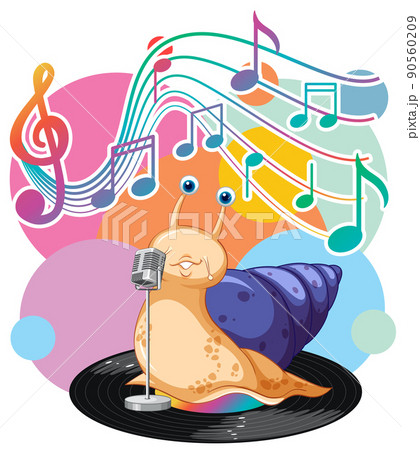 Singer snail with music melody symbols cartoon Singer snail with music melody symbols cartoon 90560209