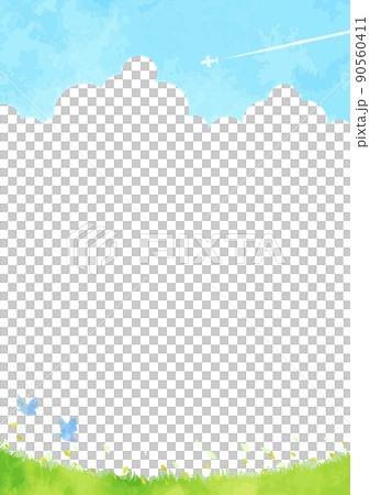 爽やかな青空と草原と風景イラスト 爽やかな青空と草原と風景イラスト 90560411