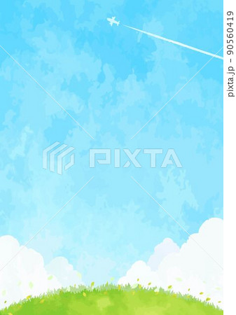 シンプルな丘と青空の手描きのイラスト 90560419