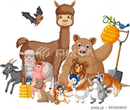 Group of farm animals on white background Group of farm animals on white background 90560800