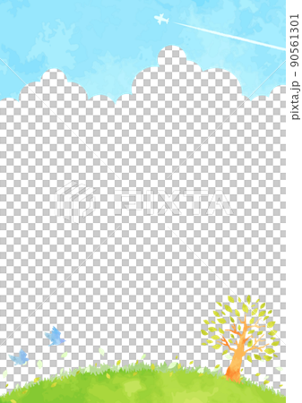 Landscape illustration of hills, trees and blue sky Landscape illustration of hills, trees and blue sky 90561301