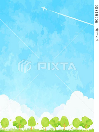 かわいい手描きの緑いっぱいの風景イラスト 90561306