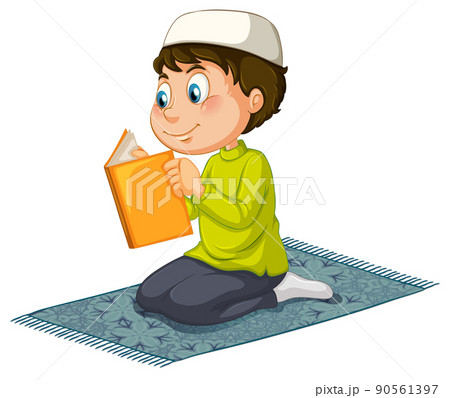 Muslim boy reading book on white background Muslim boy reading book on white background 90561397