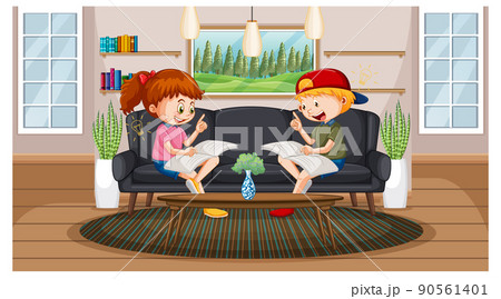 Children reading books at home 90561401
