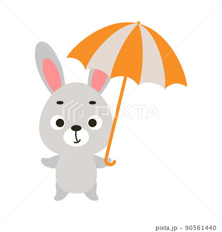 Cute little bunny with umbrella. Cartoon animal character for kids t-shirts, nursery decoration, baby shower, greeting card, invitation, house interior. Vector stock illustration. 90561440