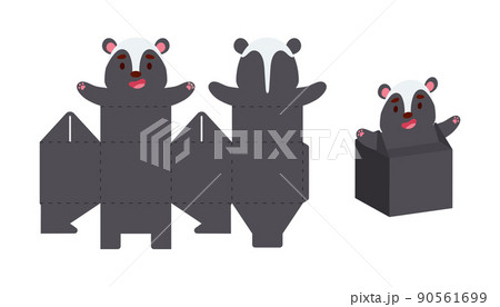 Simple packaging favor box skunk design for sweets, candies, small presents. Party package template for any purposes, birthday, baby shower. Print, cut out, fold, glue. Vector stock illustration 90561699