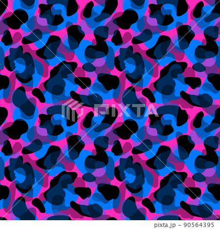 Blue leopard skin seamless pattern. Creative cheetah fur wallpaper. Contemporary wild african cats repeat illustration. 90564395