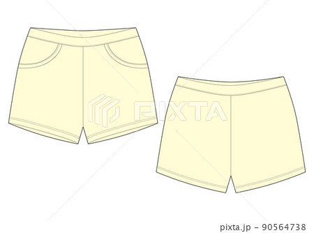 Technical sketch sleep shorts pants design template. Milk color. Elastic sport shorts. 90564738
