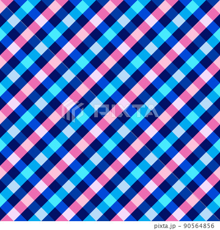 Seamless pattern. Classical cell diagonally. Contrasting pink and blue diagonal lines on a dark blue  background. 90564856