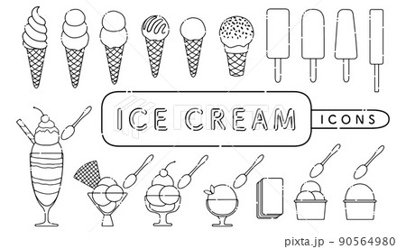 アイスクリームとパフェのアイコンセット　破線 輪郭線 90564980