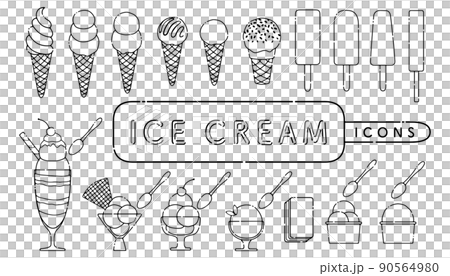 Ice cream and parfait icon set dashed outline 90564980