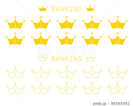 シンプルな黄色王冠シルエットのランキング順位アイコンセット 90565092