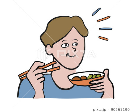 箸で楽しそうに食事をしている人のイメージイラスト 90565190