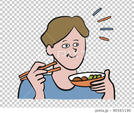 箸で楽しそうに食事をしている人のイメージイラスト 90565190