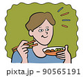 箸で楽しそうに食事をしている人のイメージイラスト背景付き 90565191