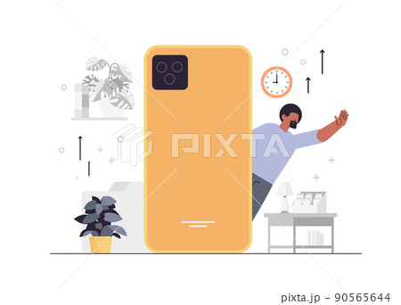 african american man waving hand near smartphone social media network online communication concept 90565644