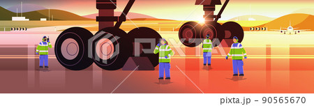 aviation marshallers using walkie talkie air traffic controllers airline worker in signal vests professional airport staff 90565670