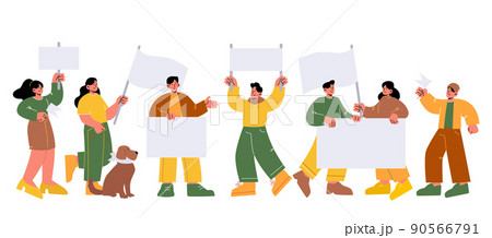 People with blank banners on protest demonstration 90566791