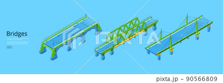 Bridges isometric web banner, city infrastructure 90566809