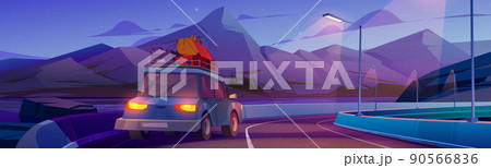 Night road trip by car, family travel on auto Night road trip by car, family travel on auto 90566836
