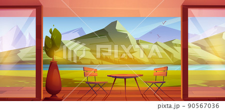 House wooden terrace in mountain valley with lake House wooden terrace in mountain valley with lake 90567036