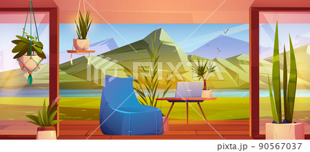 Remote workplace on terrace with flowers Remote workplace on terrace with flowers 90567037