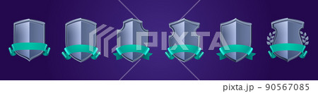 Game badges of metal shields with ribbons 90567085