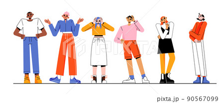Diverse confused people doubt, think 90567099