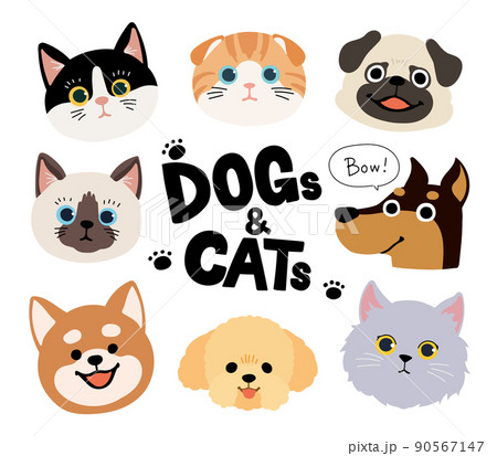 デフォルメっぽい犬と猫の顔 90567147