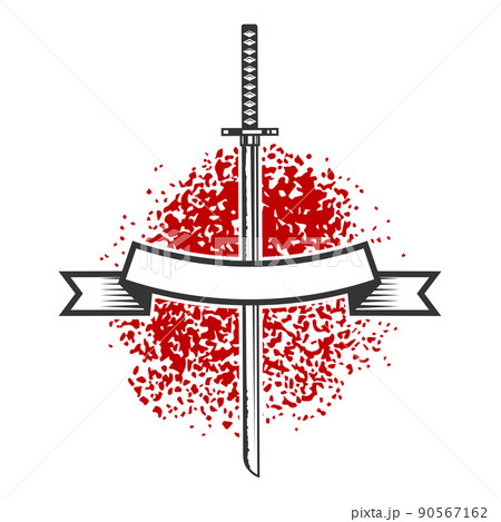 Emblem with katana swords. Design element for logo, label, sign, poster, t shirt. Vector illustration Emblem with katana swords. Design element for logo, label, sign, poster, t shirt. Vector illustration 90567162