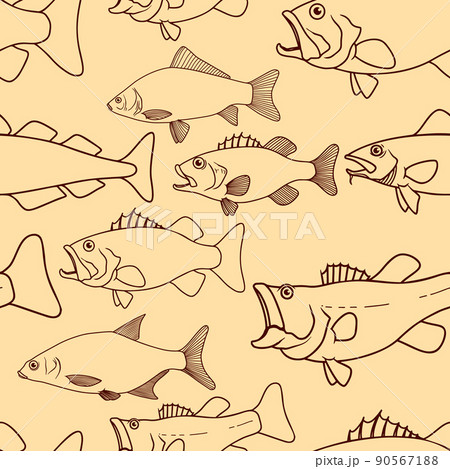 Seamless pattern with fish. Cod fish, bass fish. Design element for poster, card, banner, flyer. Vector illustration 90567188