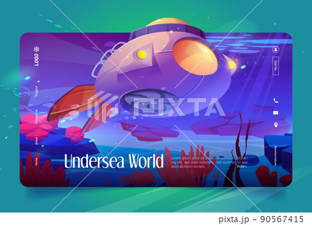 Undersea world banner with submarine underwater Undersea world banner with submarine underwater 90567415