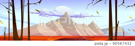 Autumn valley with mountains and orange grass 90567432