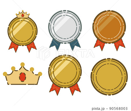 レトロかわいいメダルのセット 金銀銅のイラスト素材