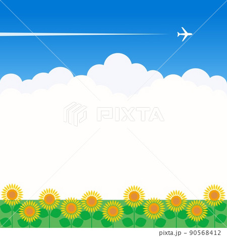 向日葵　入道雲　飛行機 90568412