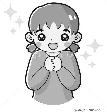 ときめく女の子のイラスト 白黒 のイラスト素材