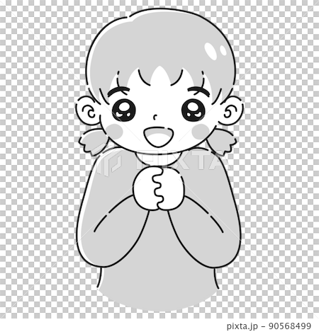 ときめく女の子のイラスト(白黒) ときめく女の子のイラスト(白黒) 90568499