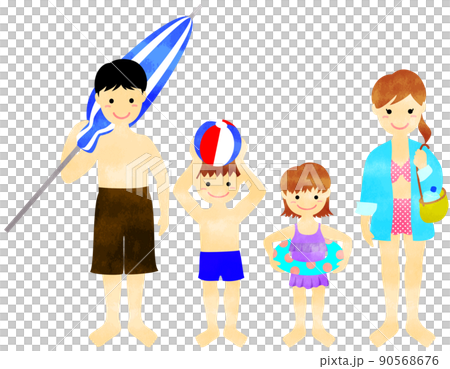 Illustration of a family going out to a textured sea bath 90568676