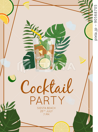 Summer alcoholic drink, tropical cocktail. Long island. Beach party concept. Beautiful greeting card, invitation for summer party. Flat vector illustration 90568705