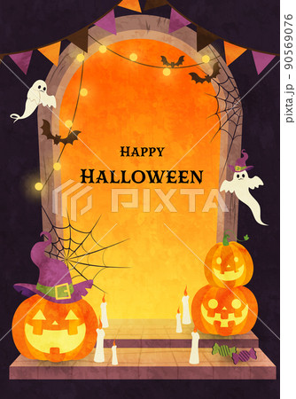 ハロウィンのカボチャやお化けのベクターイラスト背景 ハロウィンのカボチャやお化けのベクターイラスト背景 90569076